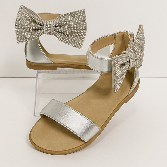 Yosi Samra Miss Cambelle Bow Sandals Silver Rhinestone – Size 2Y - Picture 1 of 8